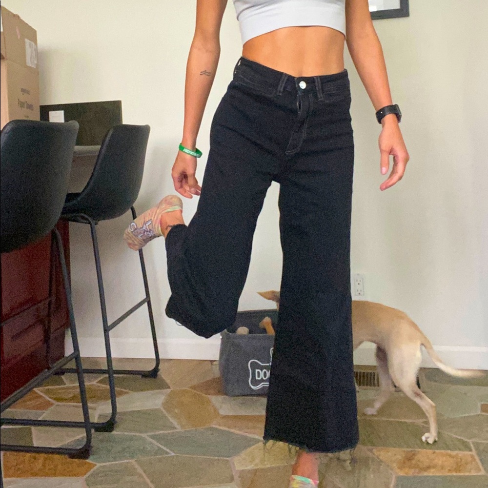 Sz 6 Black Flared Denim Jeans Pants
